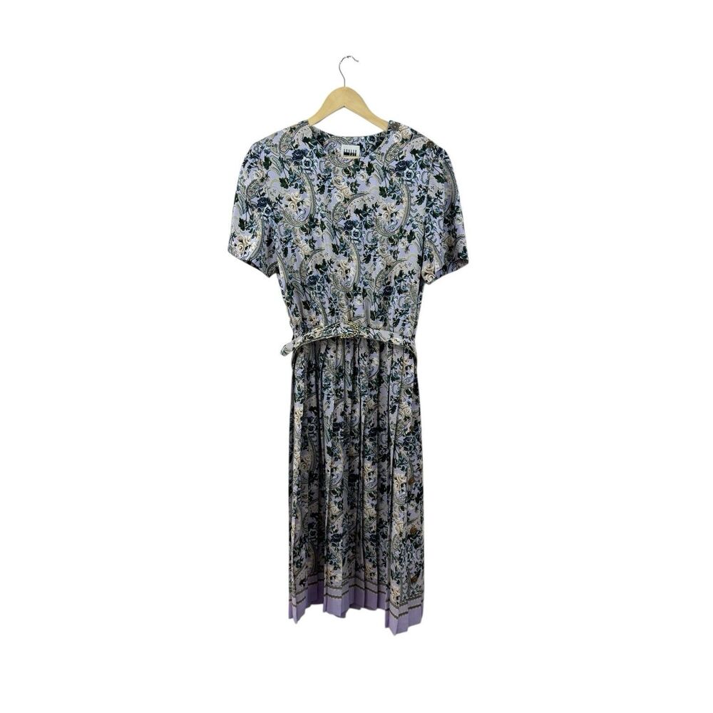 Vintage Leslie Fay 14 Midi Dress Modest Paisley Floral Short Sleeve Womens